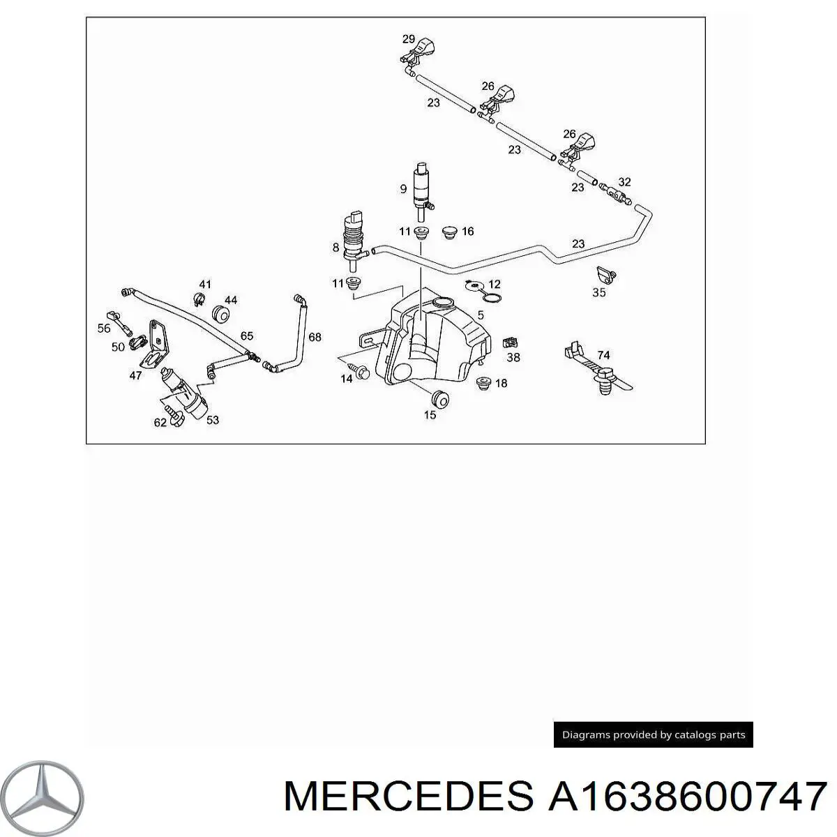 Форсунка омивача лобового скла A1638600747 Mercedes