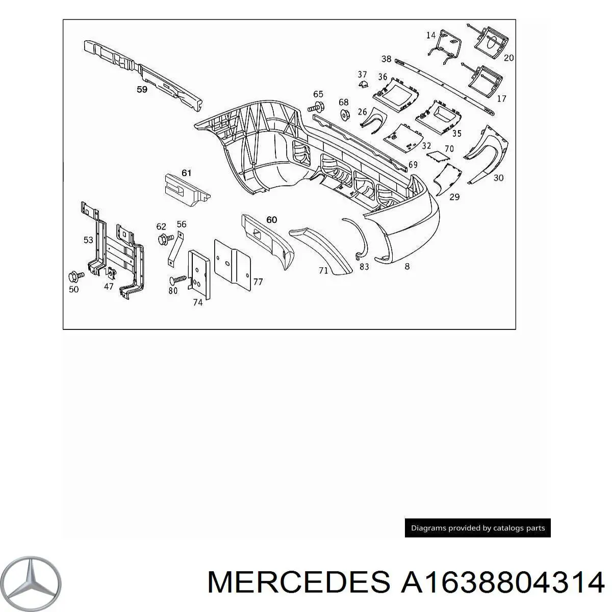 Лівий кронштейн заднього бампера Mercedes A1638804314 ціна, від 126.69 USD
