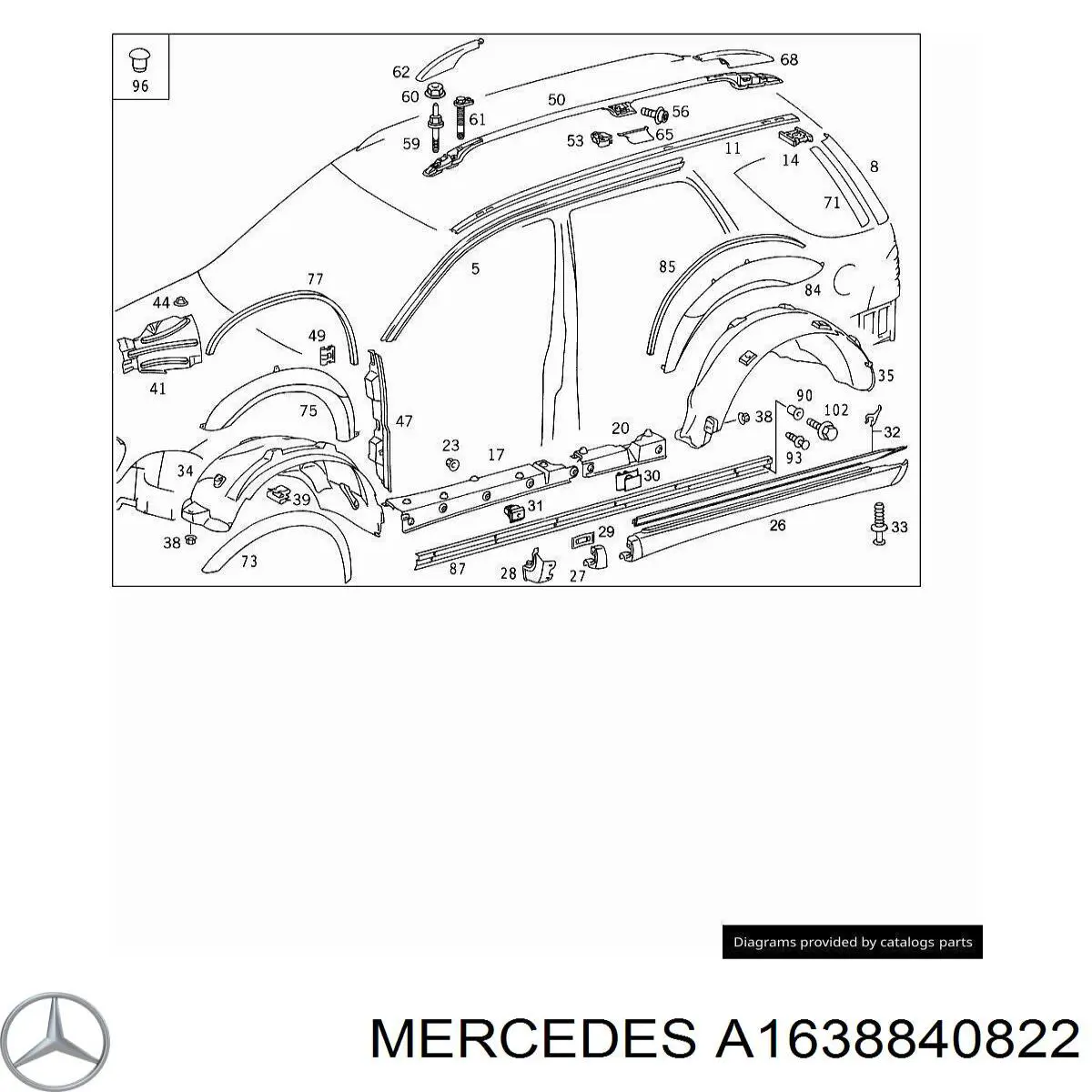 A1638840822 Mercedes Підкрилок переднього крила, правий