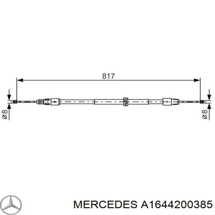 A1644200385 Mercedes трос ручного гальма задній, правий/лівий