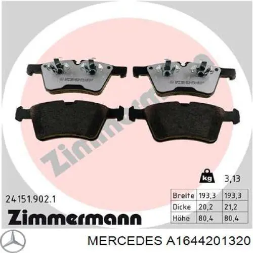 Гальмівні колодки Mercedes A1644201320 ціна, від 160.14 USD