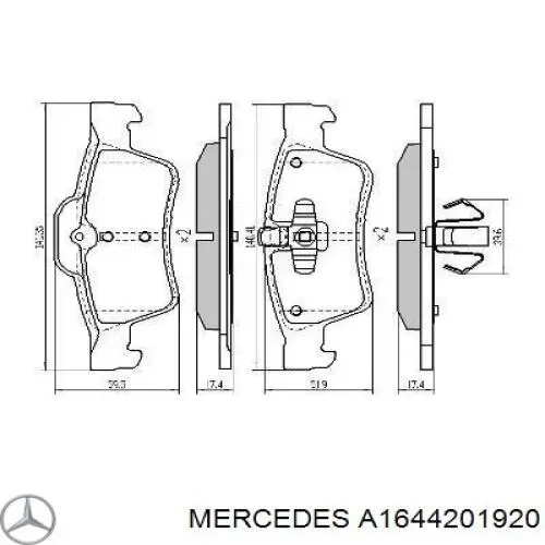 Задні гальмівні колодки A1644201920 Mercedes