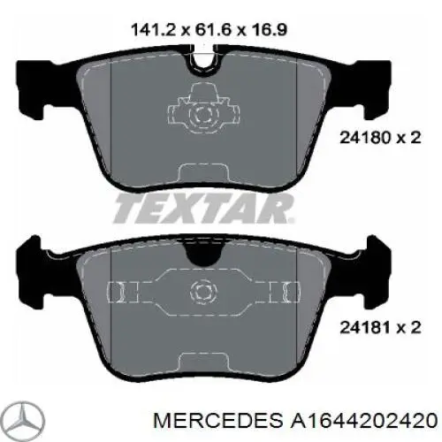 A1644202420 Mercedes колодки гальмові задні, дискові