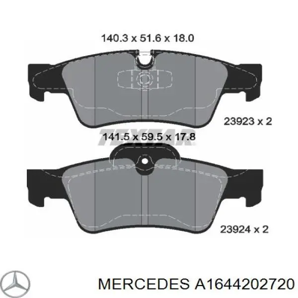 A1644202720 Mercedes колодки гальмові задні, дискові