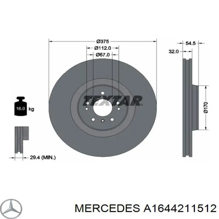 Купити A1644211512 Mercedes Ротор гальмівний