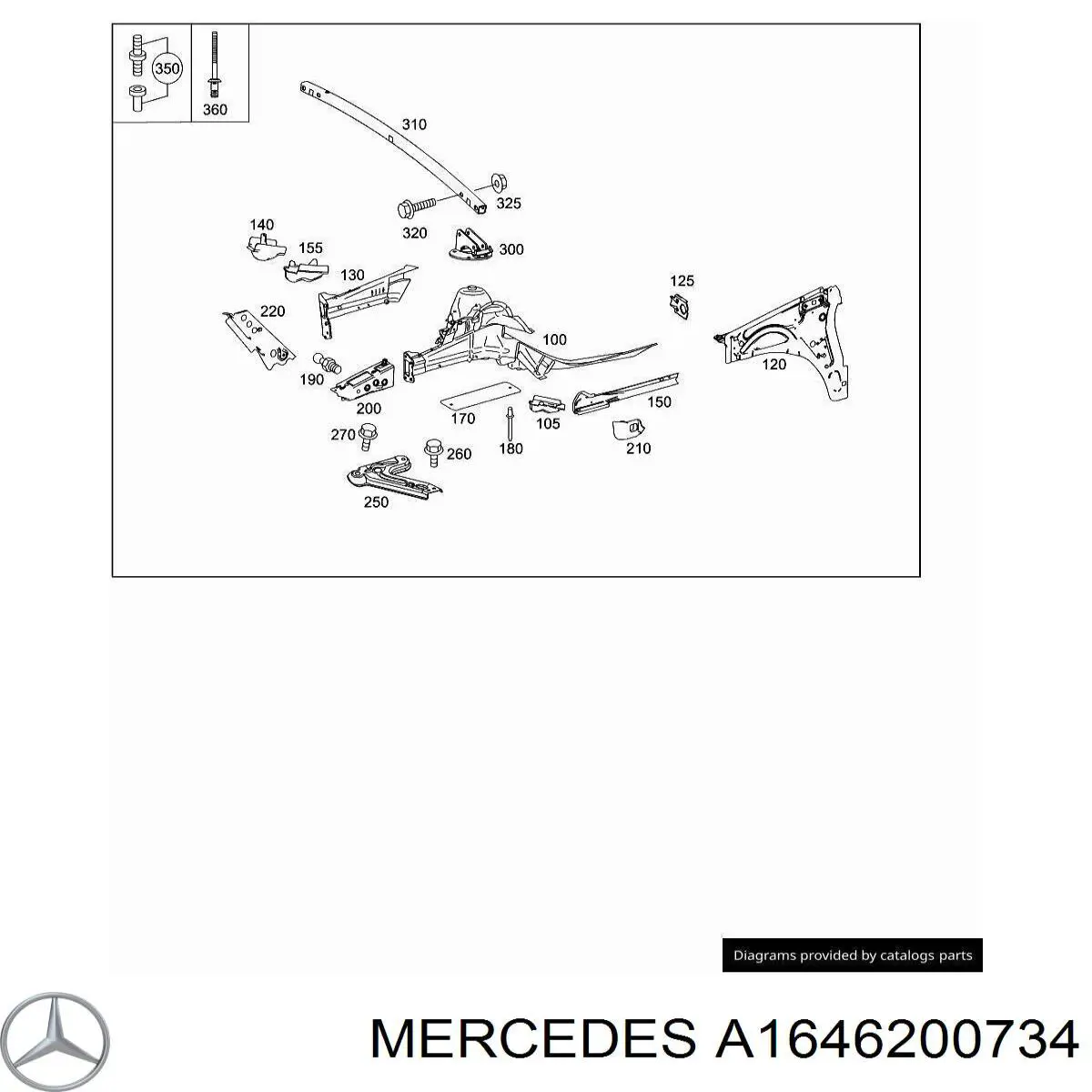 A1646200734 Mercedes панель бризковика (лонжерону моторного відсіку, ліва)