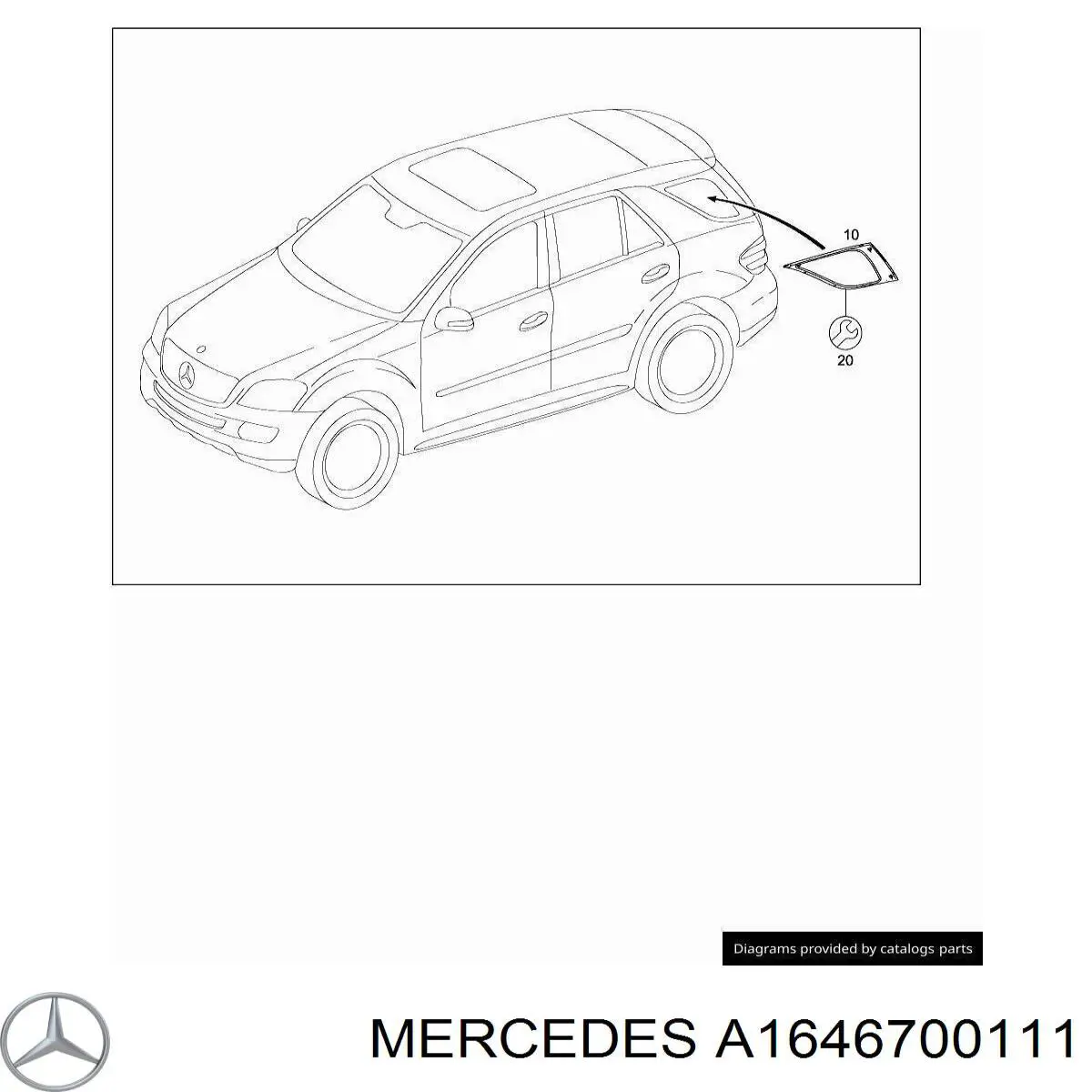 A1646700111 Mercedes Скло багажного відсіку, ліве