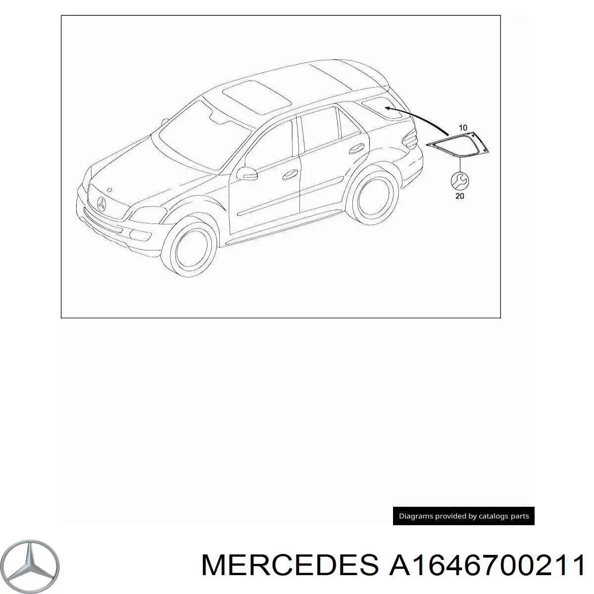 A1646700211 Mercedes Стукло багажника, праве