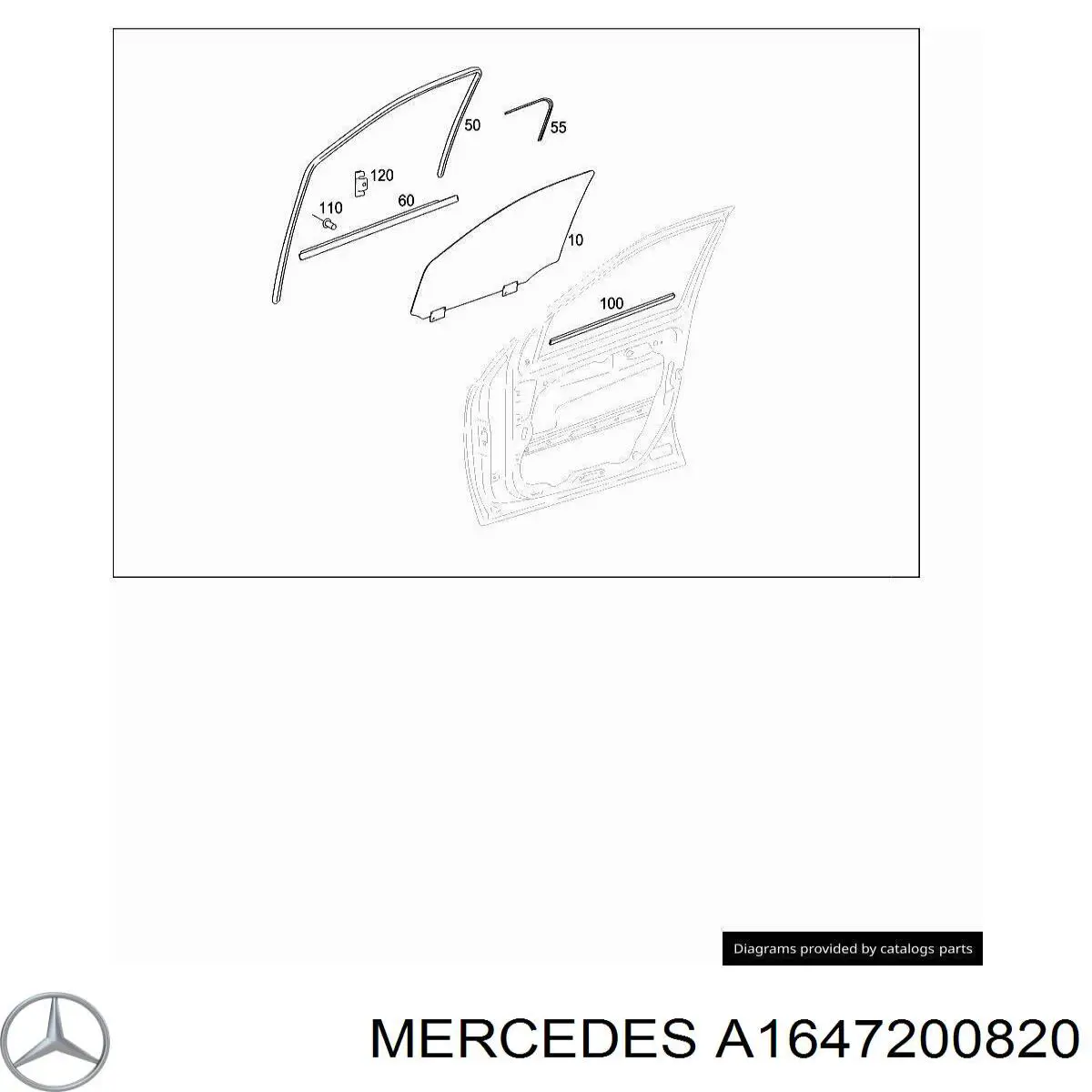 Скло-кватирка двері, передній, правій на Mercedes ML/GLE (W164)