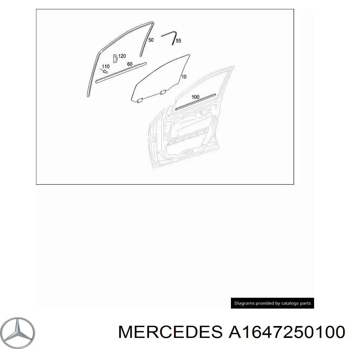 A1647250100 Mercedes скло передніх дверей, лівою
