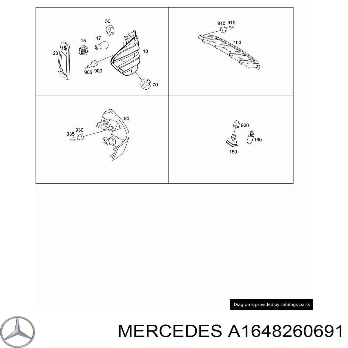 Ущільнювач ліхтаря заднього зовнішнього, лівого Mercedes A1648260691 ціна, від 42.61 USD