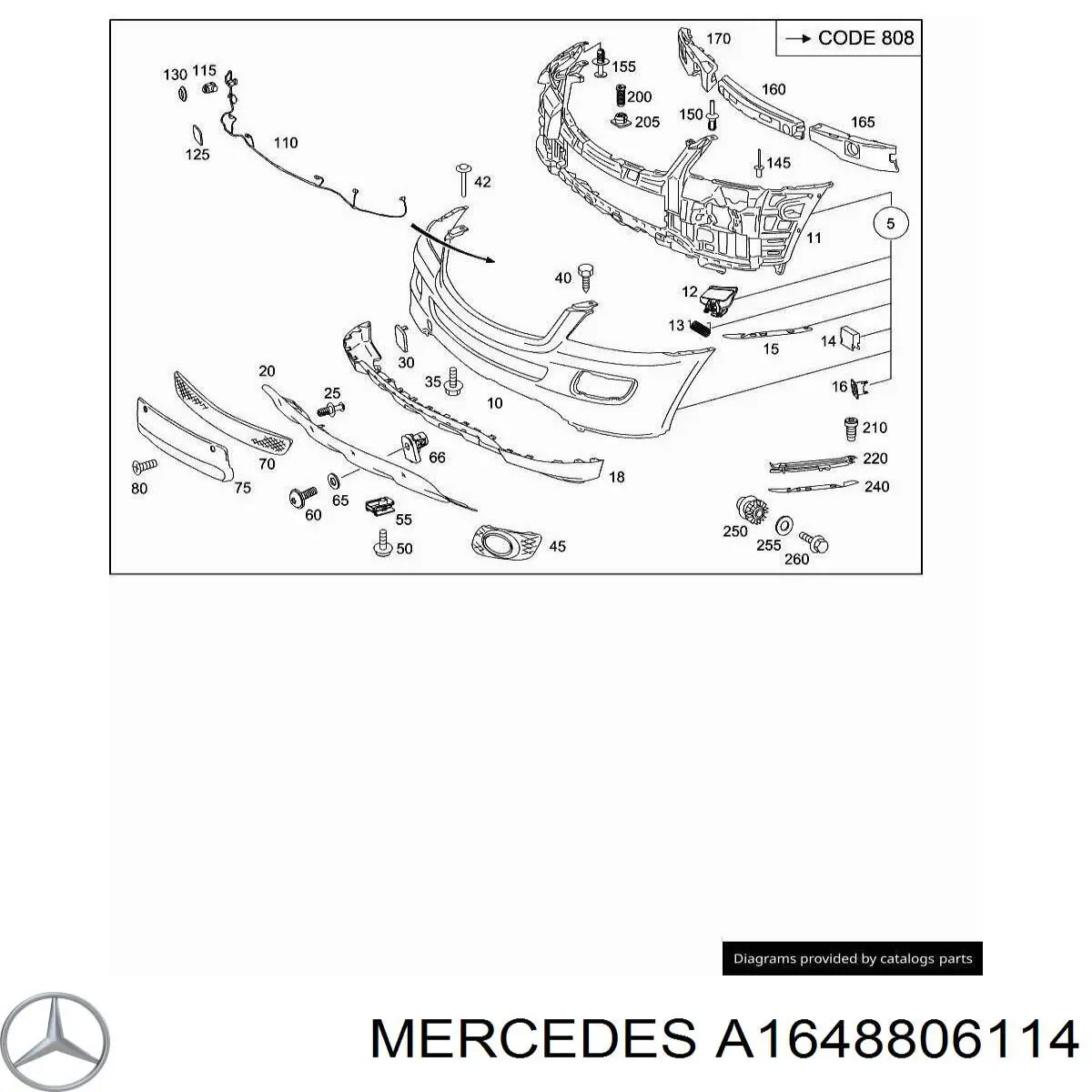 A1648806114 Mercedes Кронштейн бампера переднього, правий
