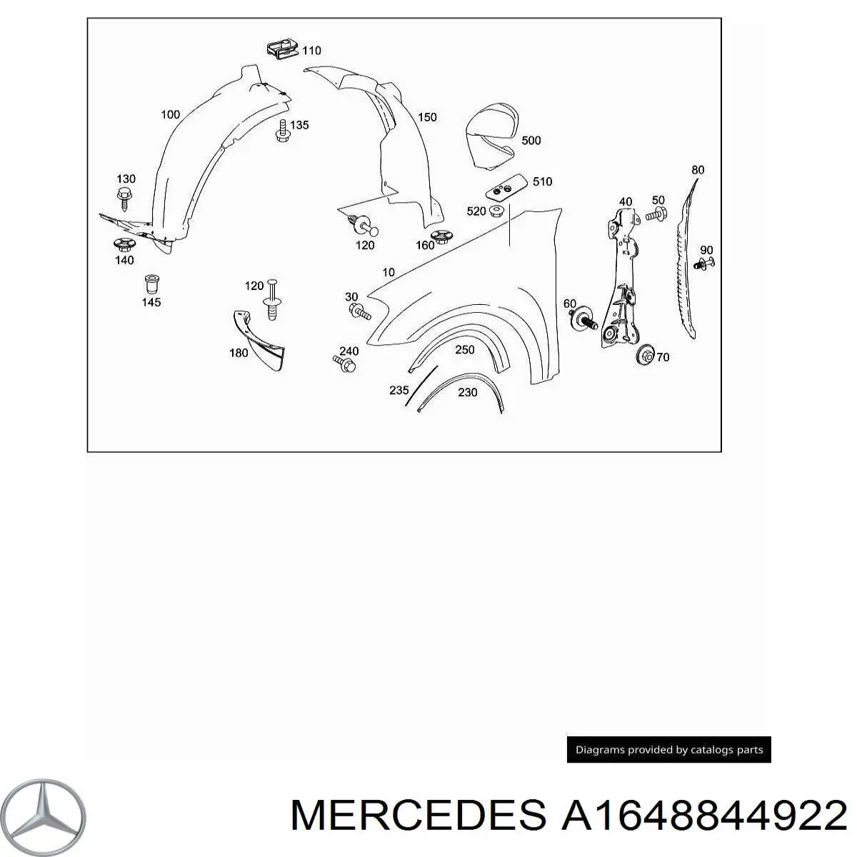 A1648844922 Mercedes Підкрилок переднього крила, лівий задній