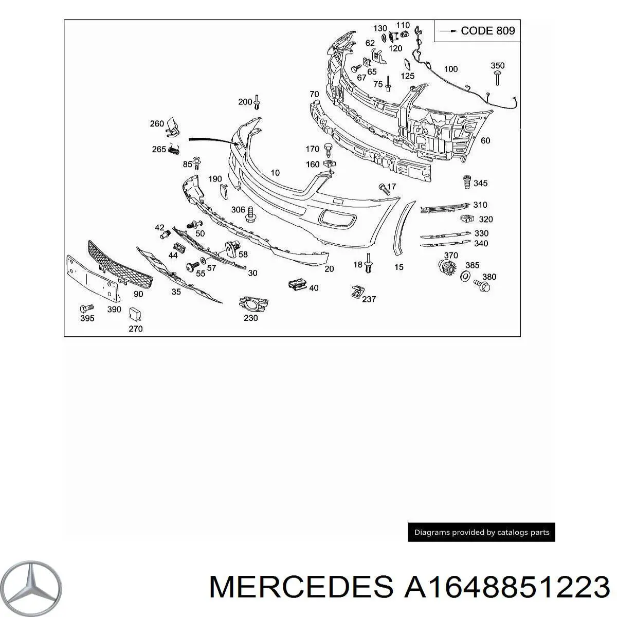 A1648851223 Mercedes заглушка/ решітка протитуманних фар бампера переднього, права