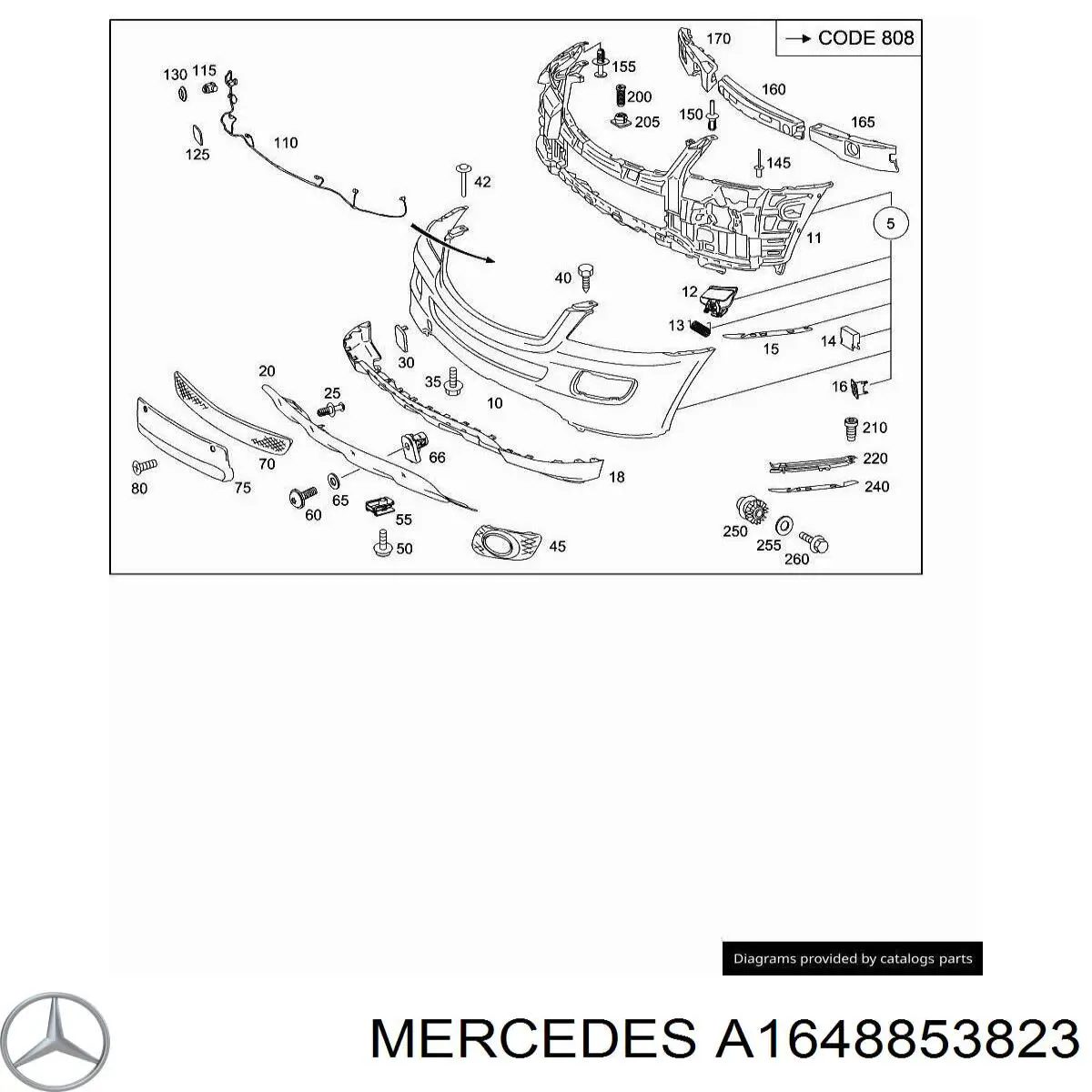 A1648853823 Mercedes Заглушка, решітка протитуманних фар бампера переднього, права