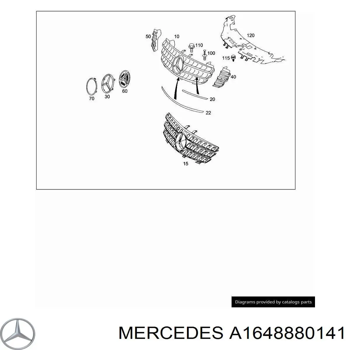 Решітка радіатора ліва Mercedes A1648880141 ціна, від 14.06 USD