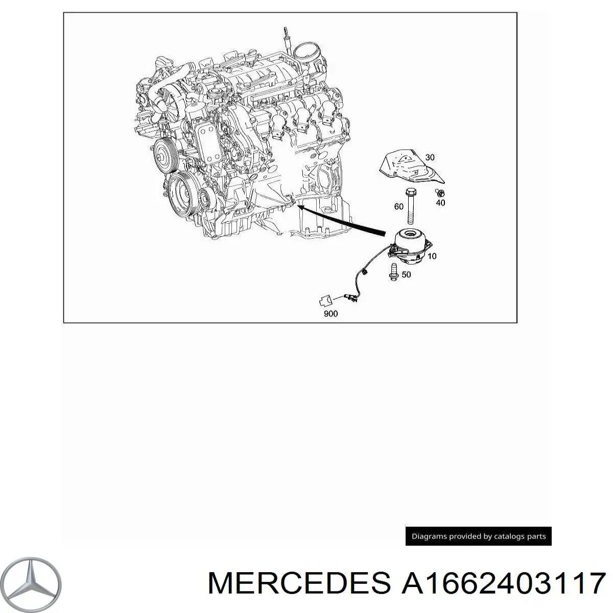 Подушка (опора) двигуна, права A1662403117 Mercedes