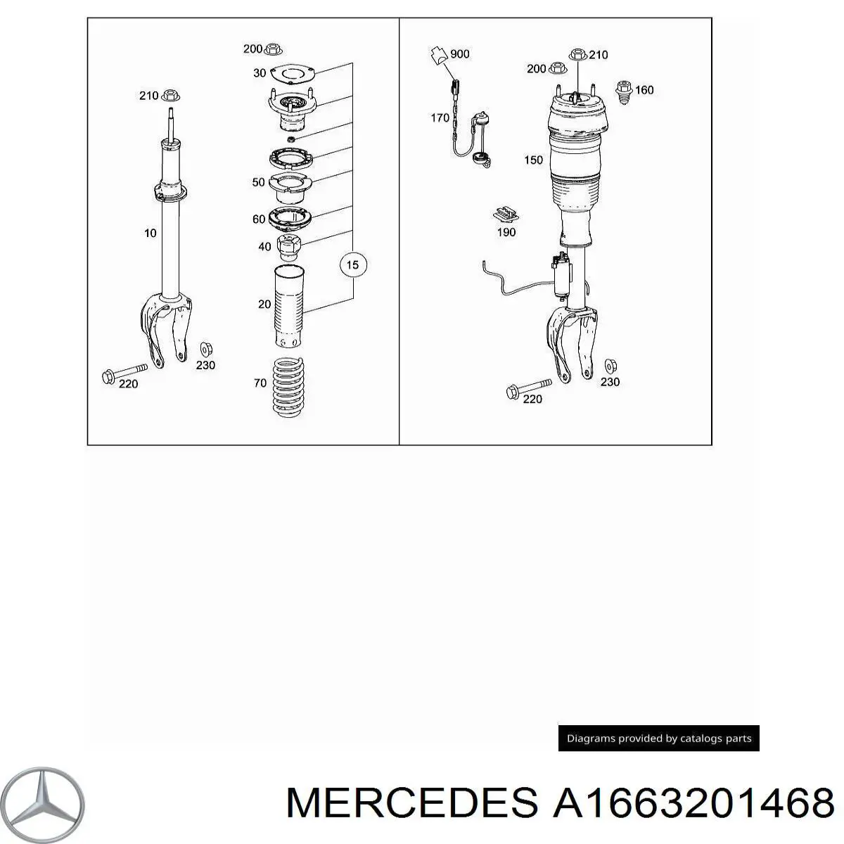 Амортизатор передній, правий Mercedes A1663201468 ціна, від 504.89 USD