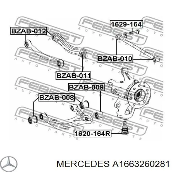 Купити A1663260281 Mercedes Сайлентблок заднього нижнього важеля