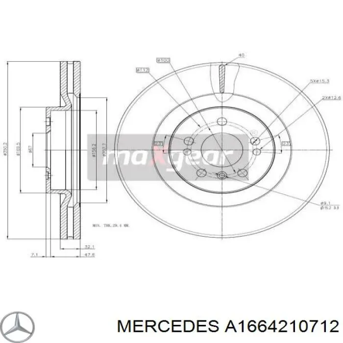 Диск гальмівний передній A1664210712 Mercedes