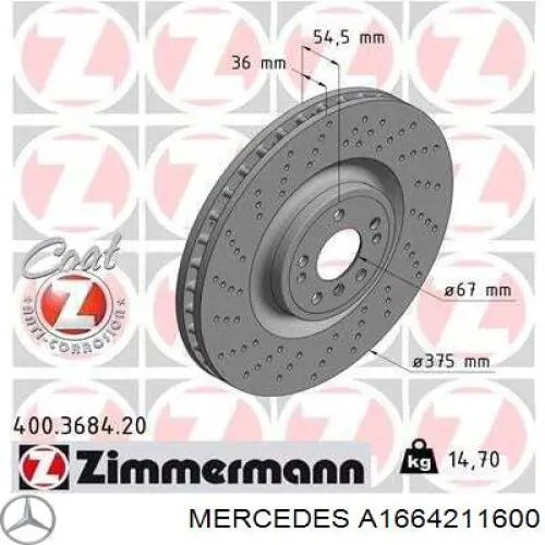 Диск переднього гальма Mercedes A1664211600 ціна, від 151.67 USD