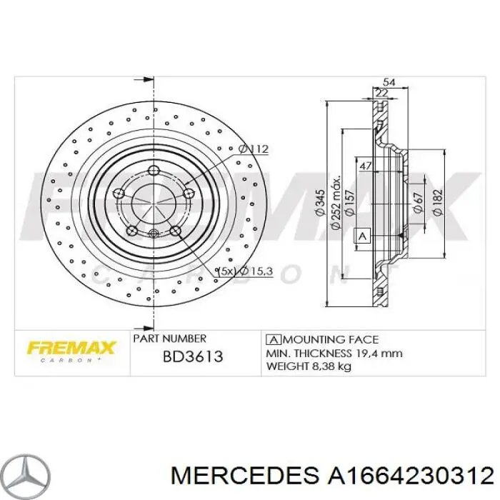 Диск гальмівний задній A1664230312 Mercedes