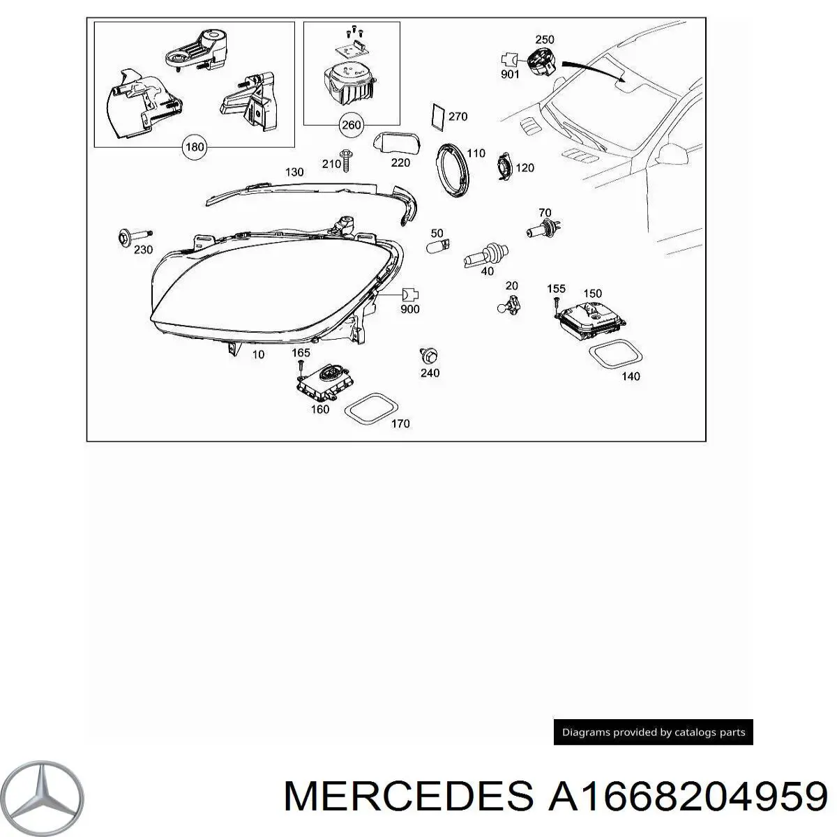 Фара правая Mercedes A1668200461 ціна, від 283.46 USD