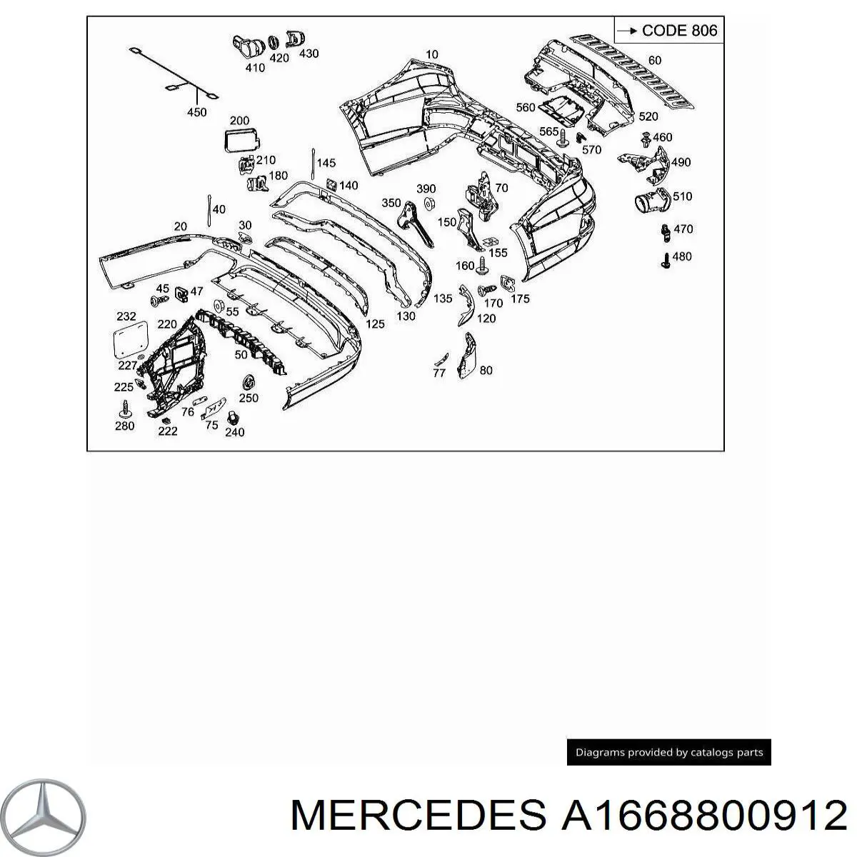 Купити A1668800912 Mercedes Кронштейн бампера заднього, зовнішній лівий