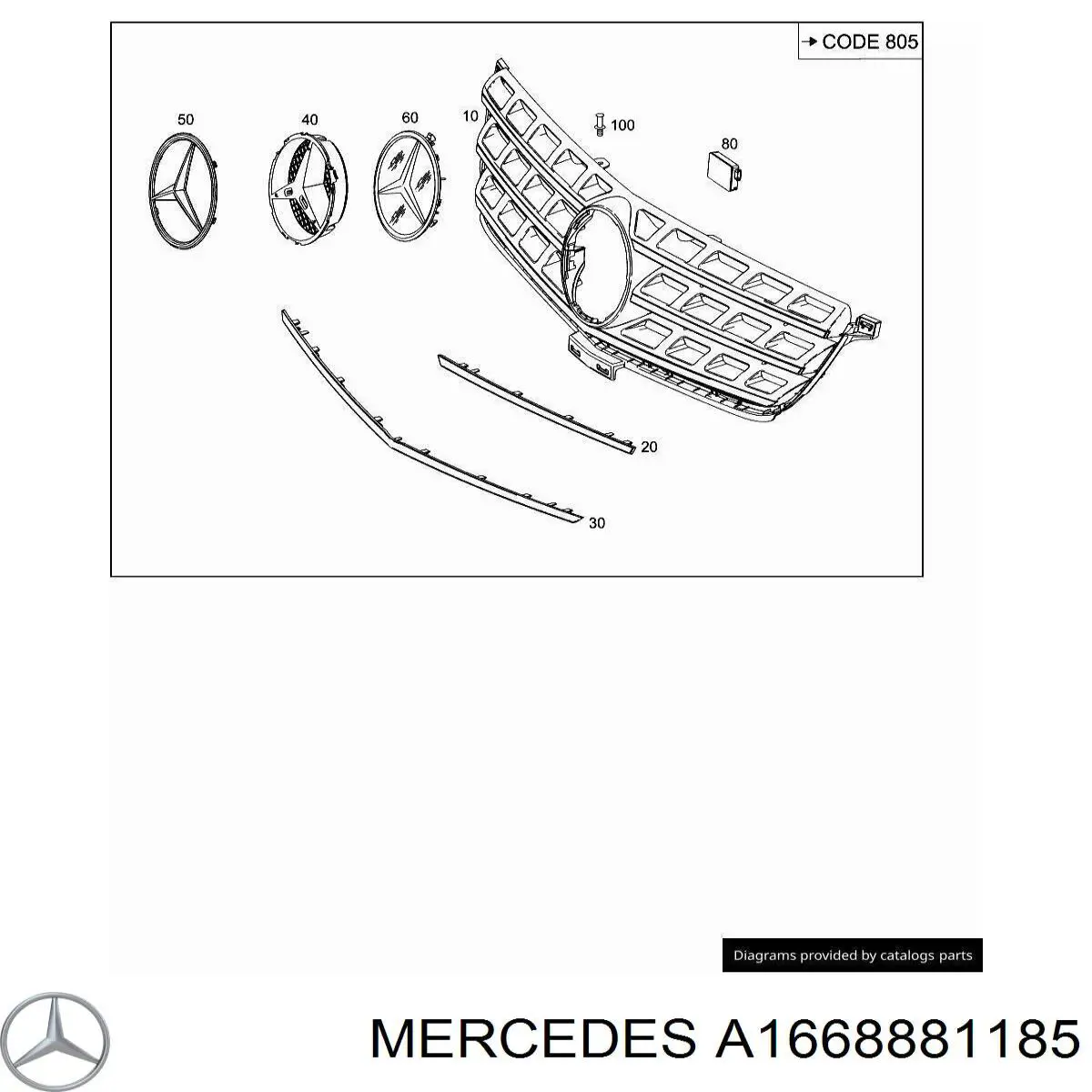 A1668881185 Mercedes Молдинг решітки радіатора, верхній