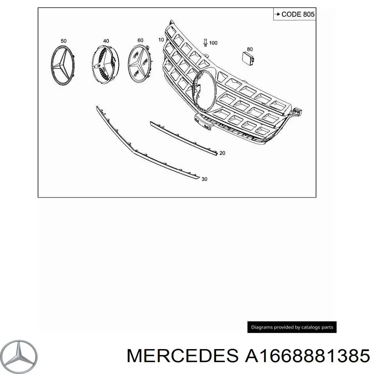 A1668881385 Mercedes Молдинг решітки радіатора, лівий