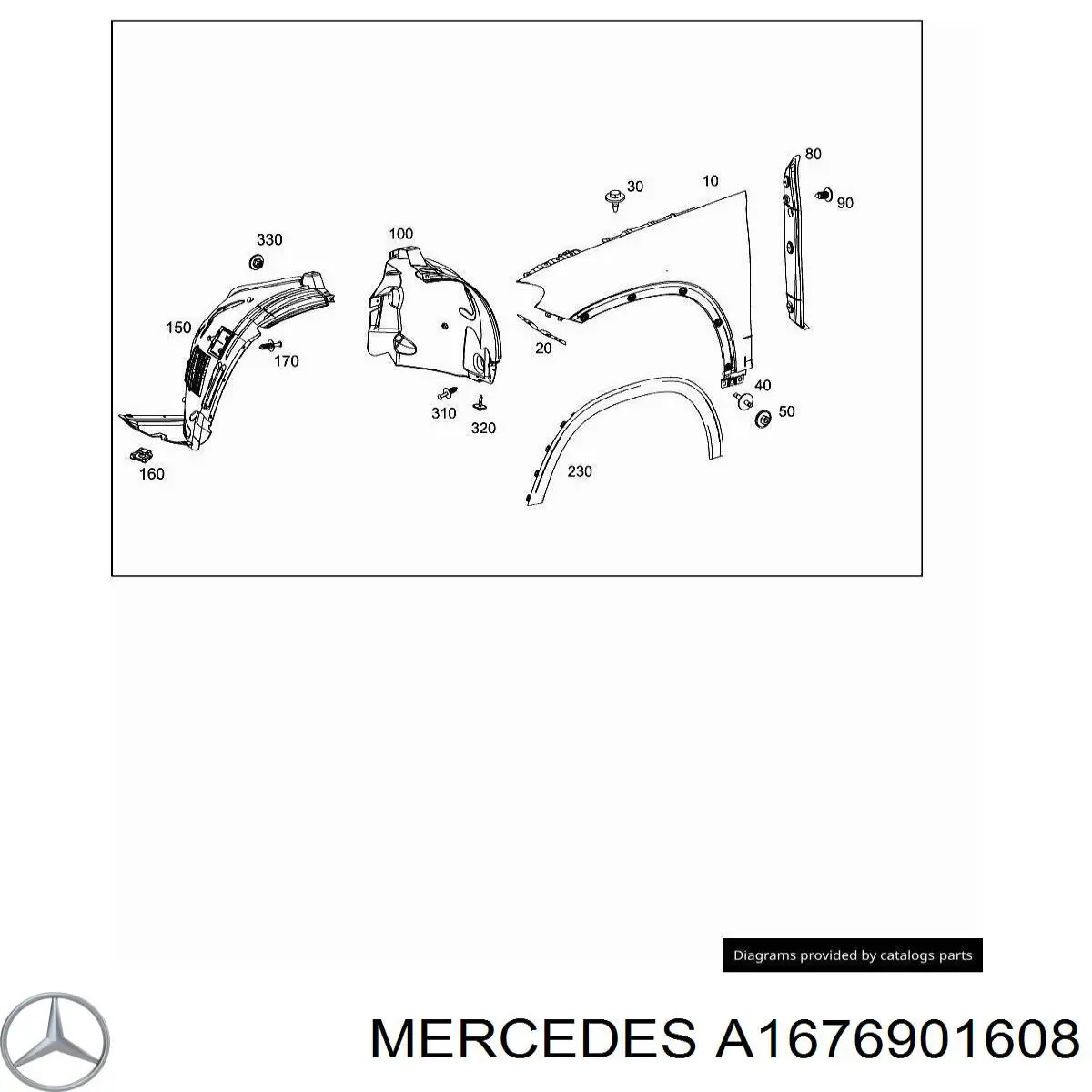 A1676901608 Mercedes Підкрилок заднього крила, правий передній