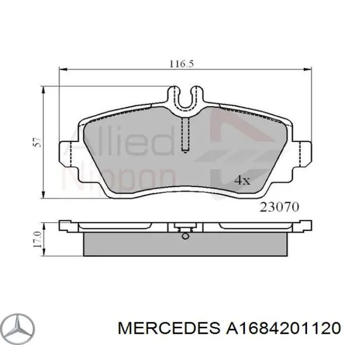 Передні тормозні колодки A1684201120 Mercedes