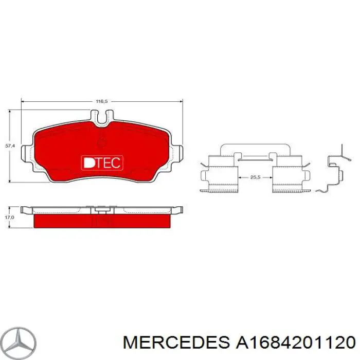 Купити A1684201120 Mercedes Колодки гальмівні передні, дискові