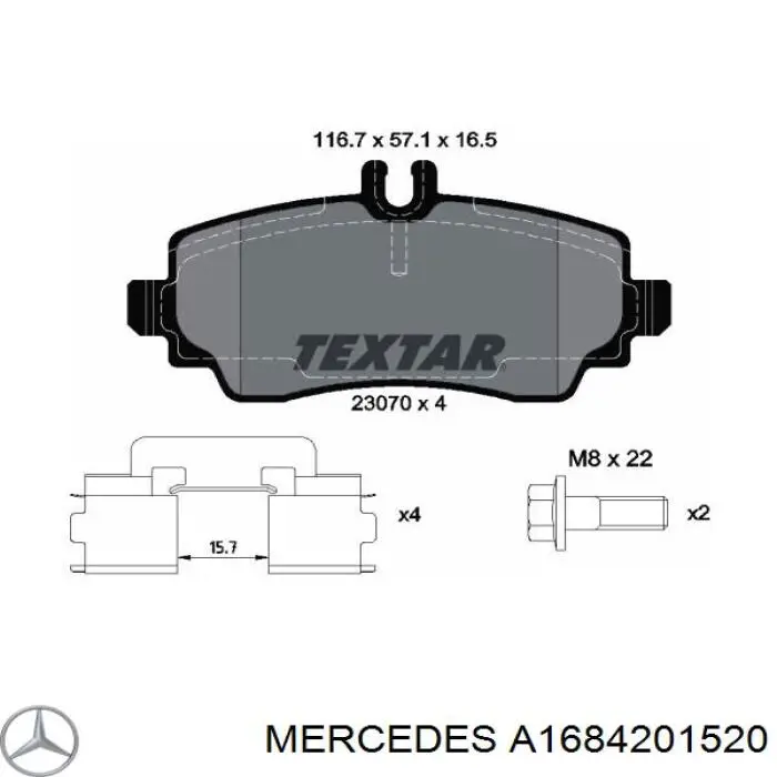 Гальмівні колодки Mercedes A1684201520 ціна, від 17.97 USD