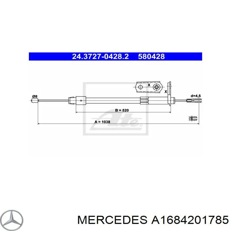 Трос ручного гальма задній, лівий A1684201785 Mercedes
