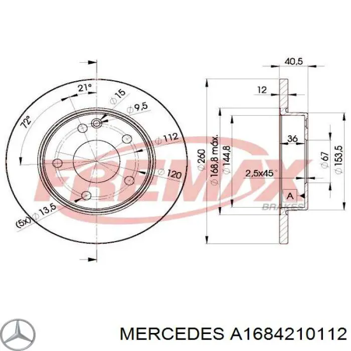 Диск переднього гальма Mercedes A1684210112 ціна, від 29.52 USD