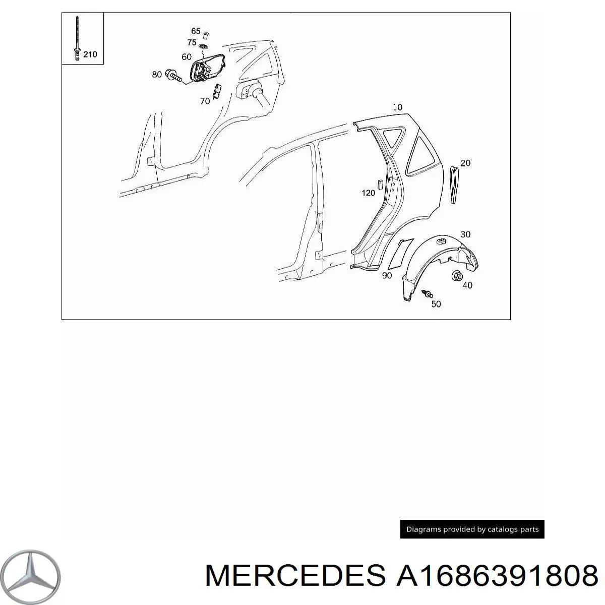 Накладка заднього правого крила Mercedes A1686391808 ціна, від 14.07 USD