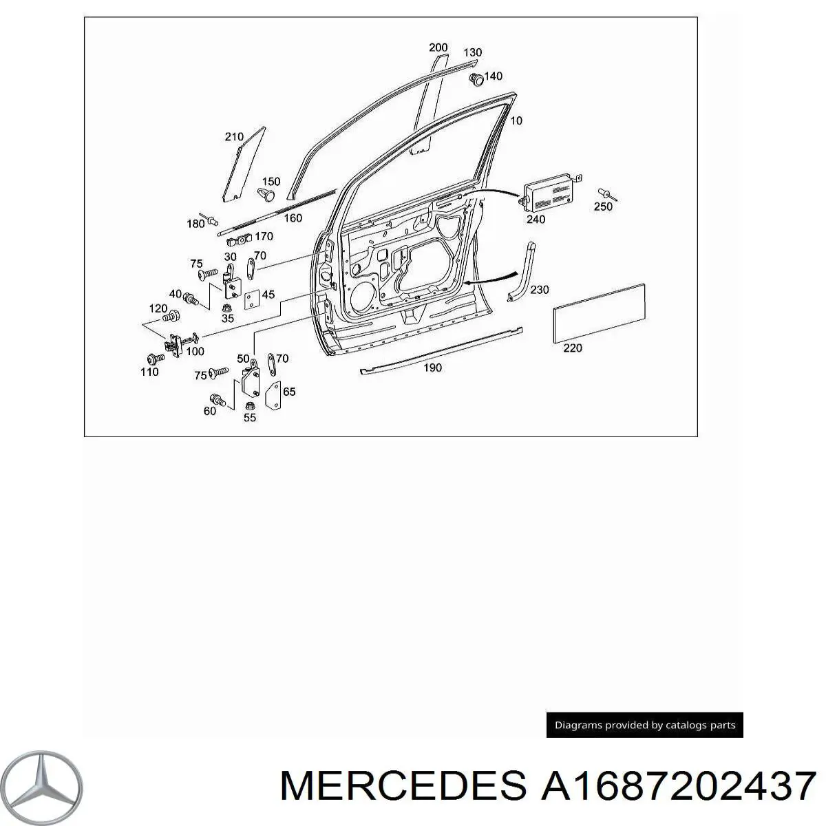 Петля передніх дверей, правою A1687202437 Mercedes