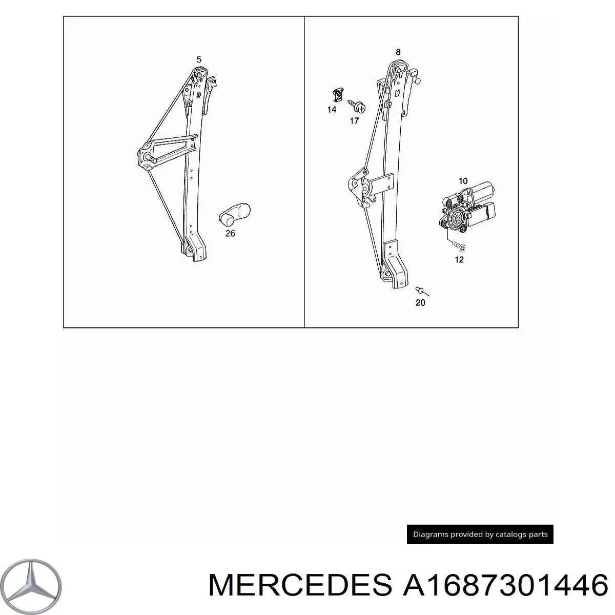 A1687301446 Mercedes механізм склопідіймача двері задньої, правої