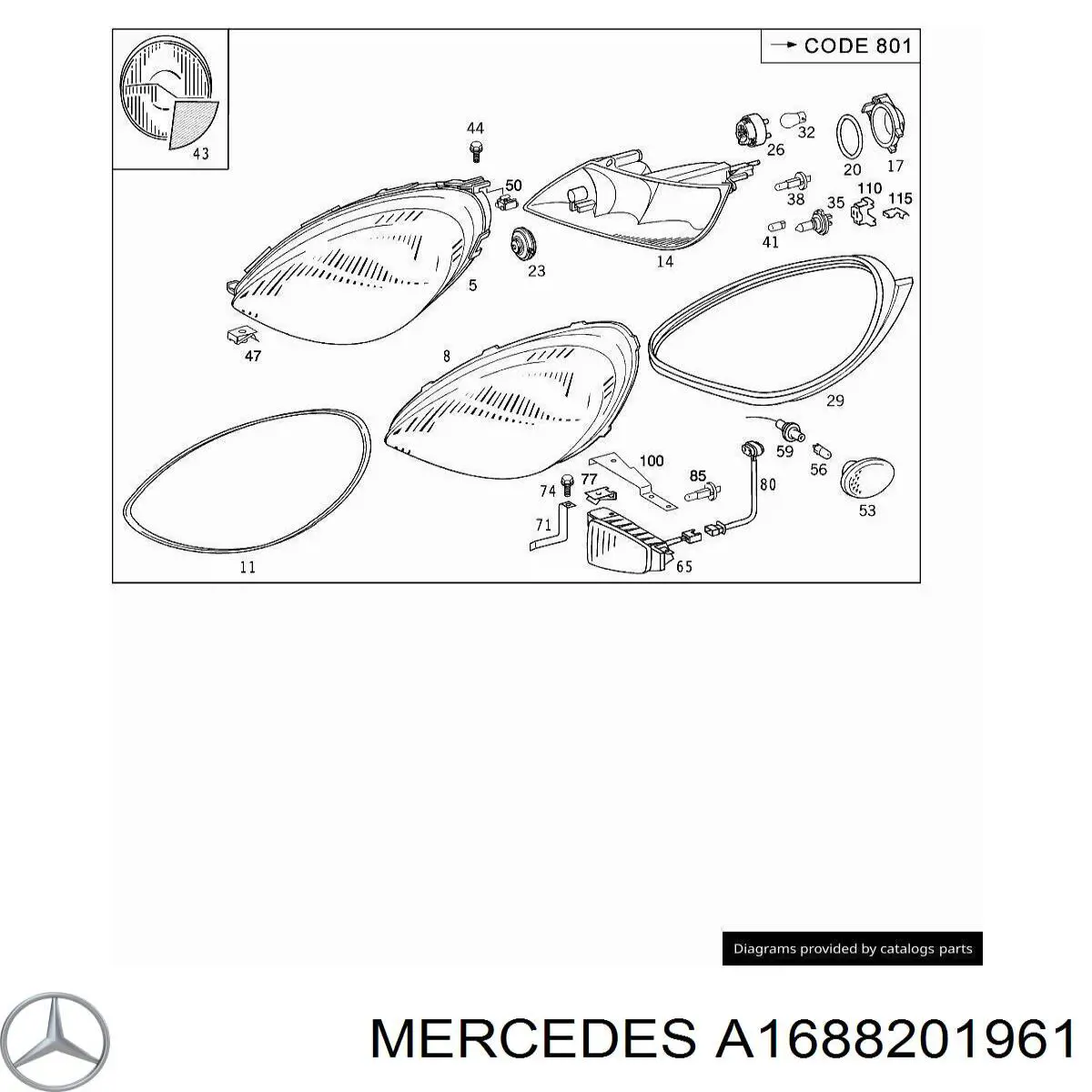 Фари Mercedes A1688201961 ціна, від 26.19 USD