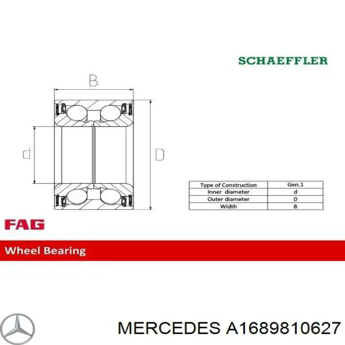 Комплект підшипник маточини передньої Mercedes A1689810627 ціна, від 29.59 USD