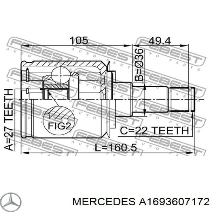 Піввісь передня ліва Mercedes A1693607372