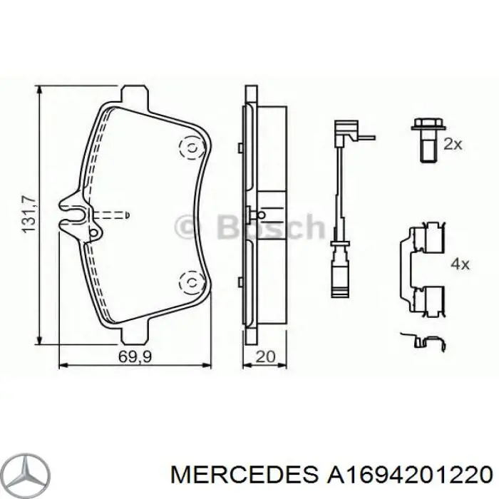 Передні тормозні колодки A1694201220 Mercedes
