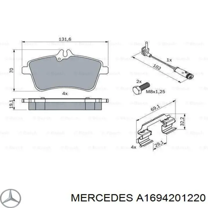 Тормозні колодки Mercedes A1694201220