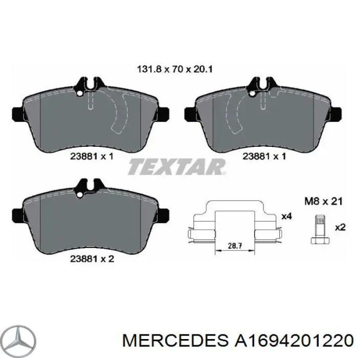 Гальмівні колодки Mercedes A1694201220 ціна, від 29.14 USD