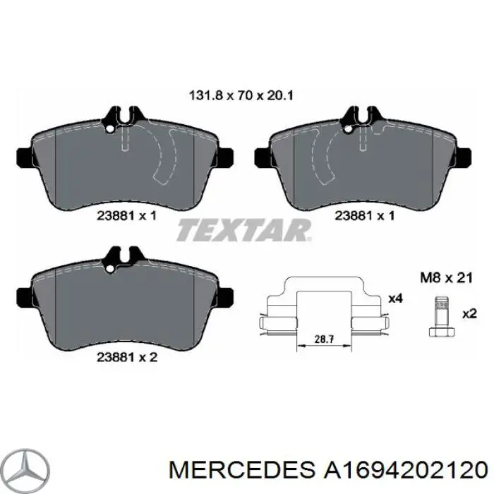 A1694202120 Mercedes колодки гальмівні передні, дискові