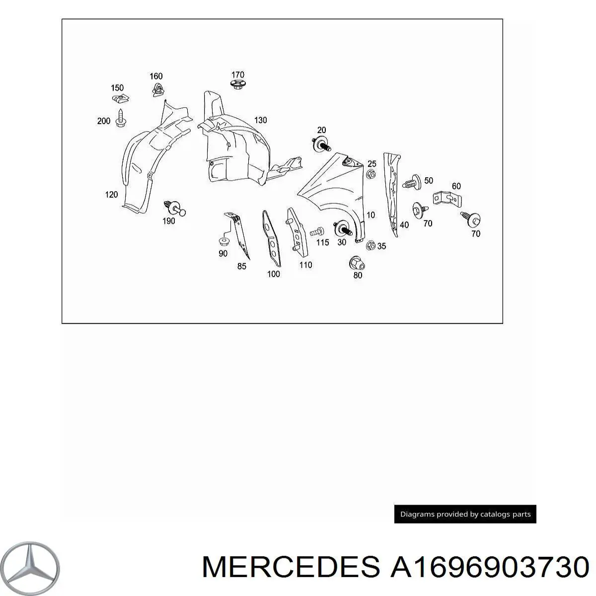 A1696903730 Mercedes підкрилок переднього крила, лівий задній