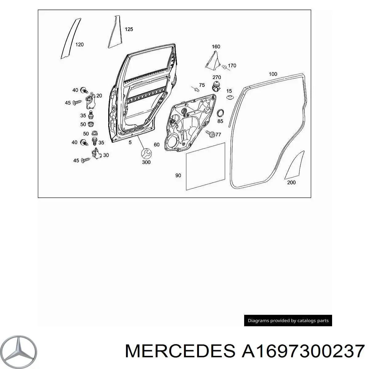 Купити A1697300237 Mercedes Дверний шарнір задній правий