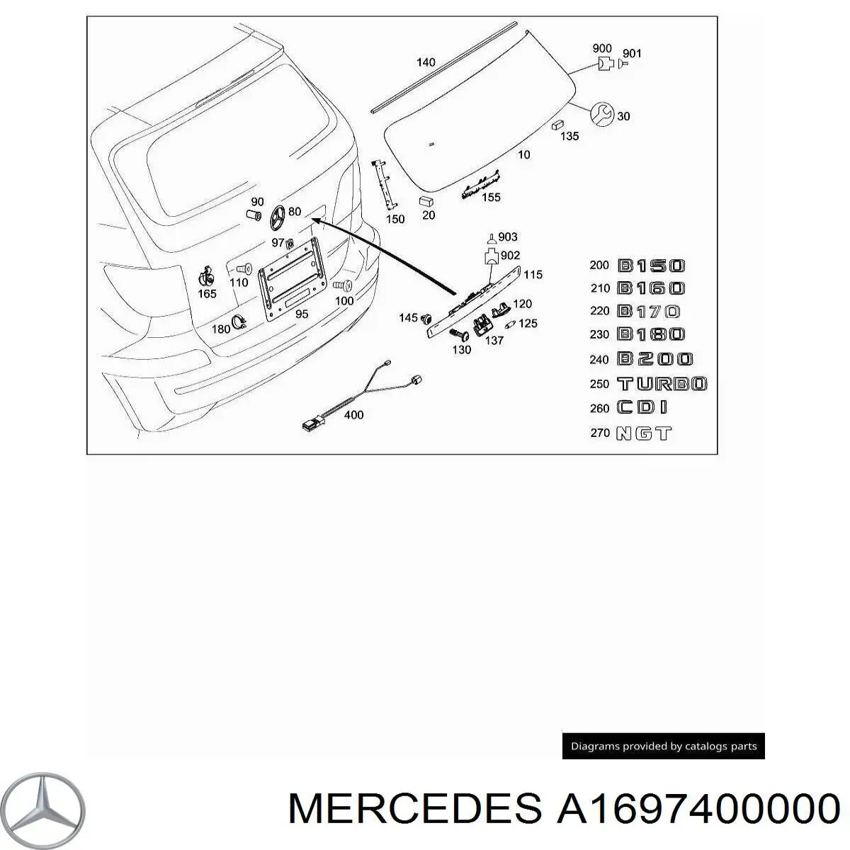 A1697400000 Mercedes Скло третіх/п'ятих дверей