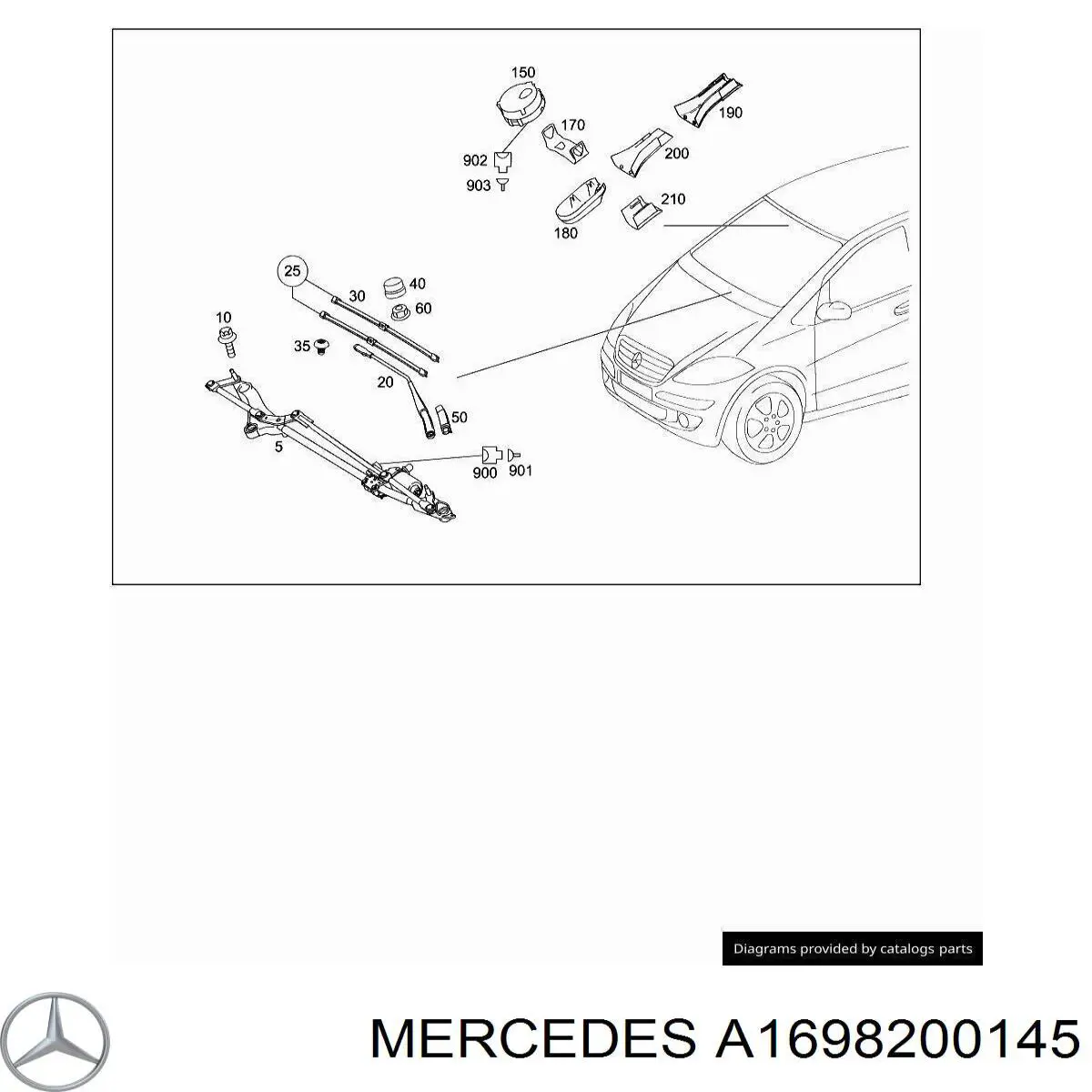 Щітка-двірник лобового скла, пасажирська A1698200145 Mercedes